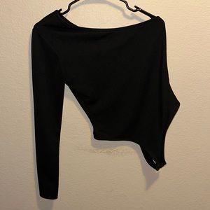 one sleeved black bodysuit top